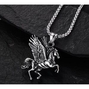 Silver Pegasus Winged Horse Pendant Necklace Greek Mythology Box Chain Jewelry